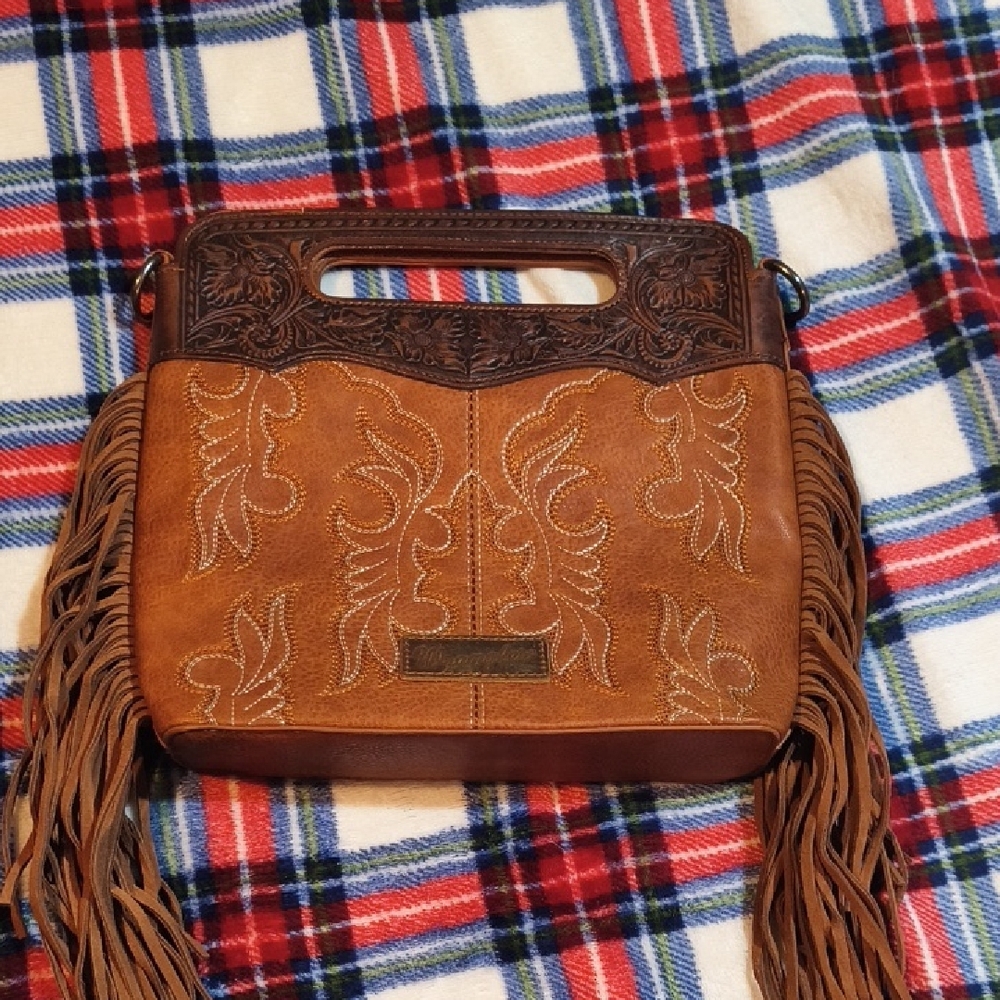 Wrangler Tan and Brown Fringed Shoulder Bag
